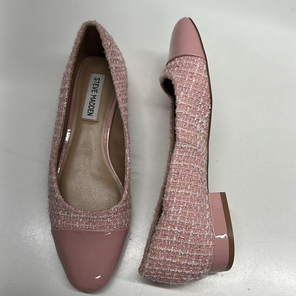 Steve Madden Blair Ballet Flats Loafers Shoes Textured Tweed Plaid Pink Size 6.5 - Picture 1 of 11